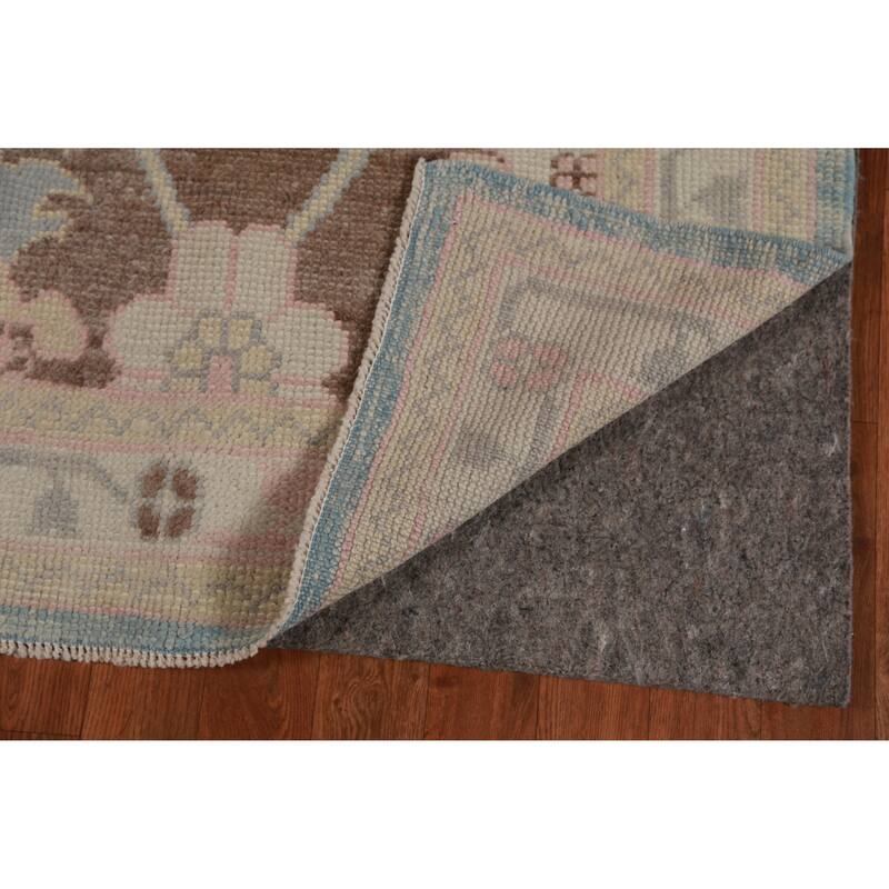 Hand Knotted Oriental 100% Wool Carpet Transitional Floral Brown Oushak Runner Rug - 17' 6'' X 3' 2''