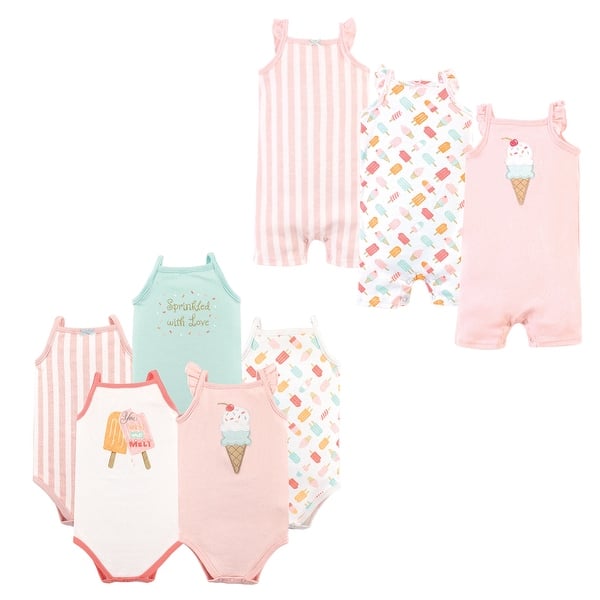 slide 1 of 1, Hudson Baby Infant Girl Cotton Bodysuits and Rompers, 8-Piece, Ice Cream 0 - 3 Months - Pink