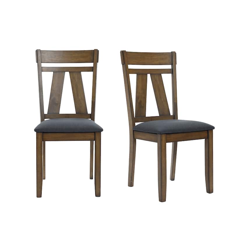 Modern Farmhouse Natural Rubberwood Upholstered Gray Seat Dining Chair, Set of 2
