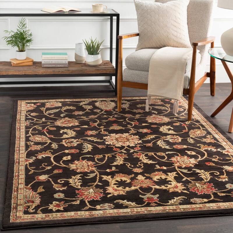 Artistic Weavers Lanier Traditional Floral Area Rug - 8' Round - Black