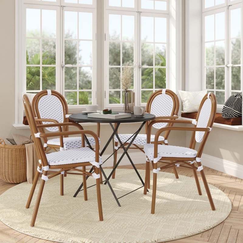 4 Pack All-Weather Commercial Paris Chairs with Arms and metal Frames - WhiteGrayNaturalFrame
