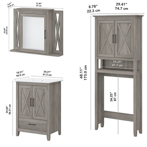 dimension image slide 1 of 2, Key West 24W Bathroom Vanity, Mirror and Space Saver by Bush Furniture