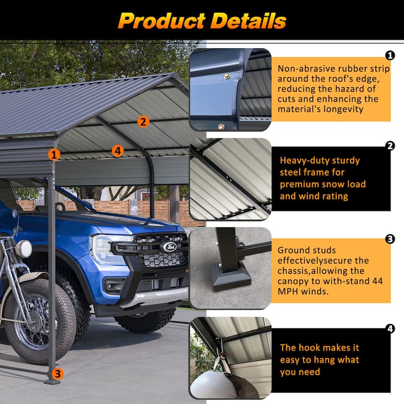 GDFStudio - Oliver Heavy Duty Outdoor Metal Carport with Waterproof Tarpaulin and Reinforced Base
