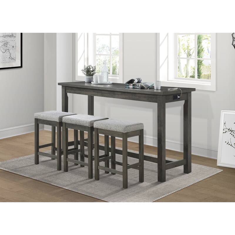 4pc Counter Height Dining Set Counter Height Table w Drawer Built-in USB Ports Power Outlets and 3 Stools Casual