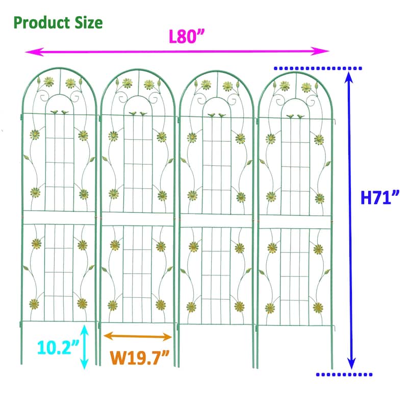 2/4 Pack Metal Garden Trellis for Climbing Plants Outdoor 71" x 19.7" Country Style Plant Support Rustproof Metal Rose Trellis