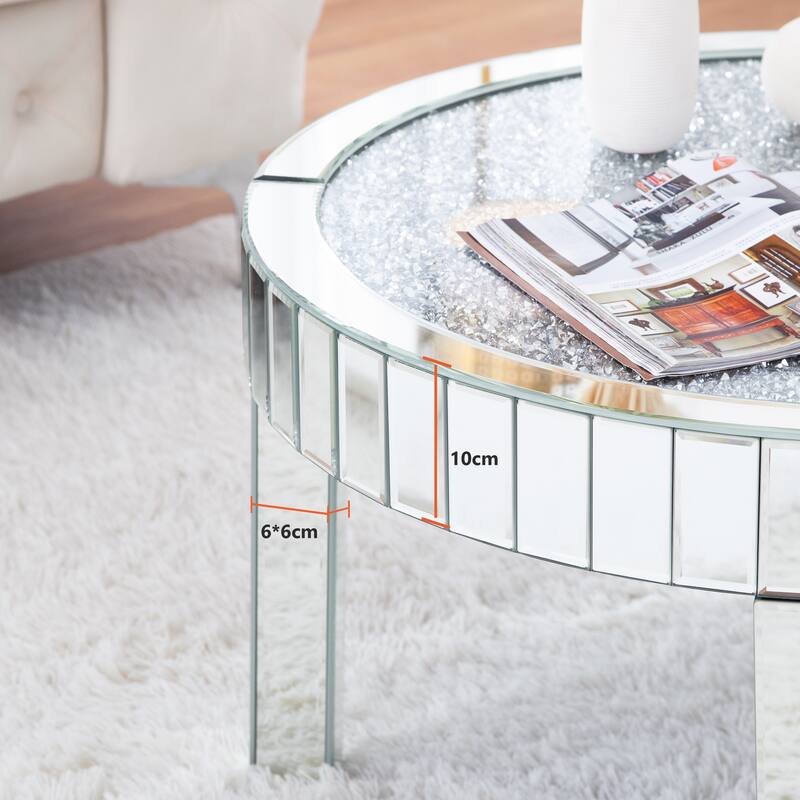 Modern Mirror Glass Round Coffee Table with Crushed Diamond