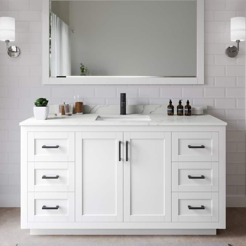 Wyndham Collection WCF292960S-QTZ-UNSMXX Miranda 60" Free Standing - White / Giotto Quartz Top / Matte Black Hardware