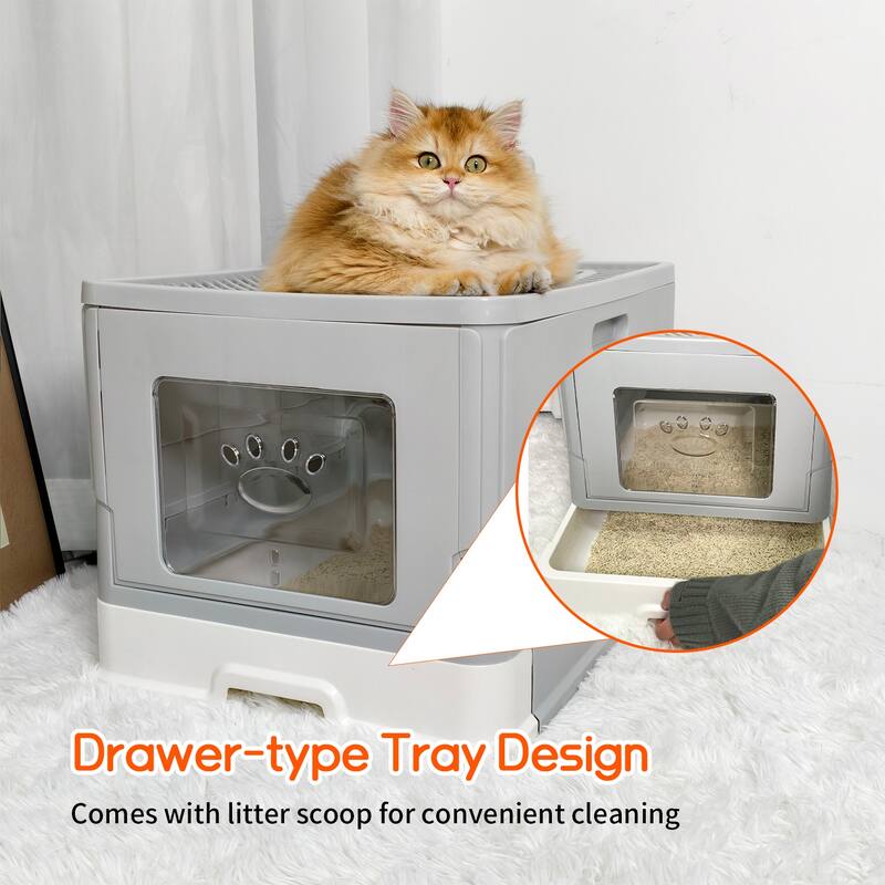 Foldable Cat Litter Box with Lid Large Cat Toilet Enclosed Drawer Type