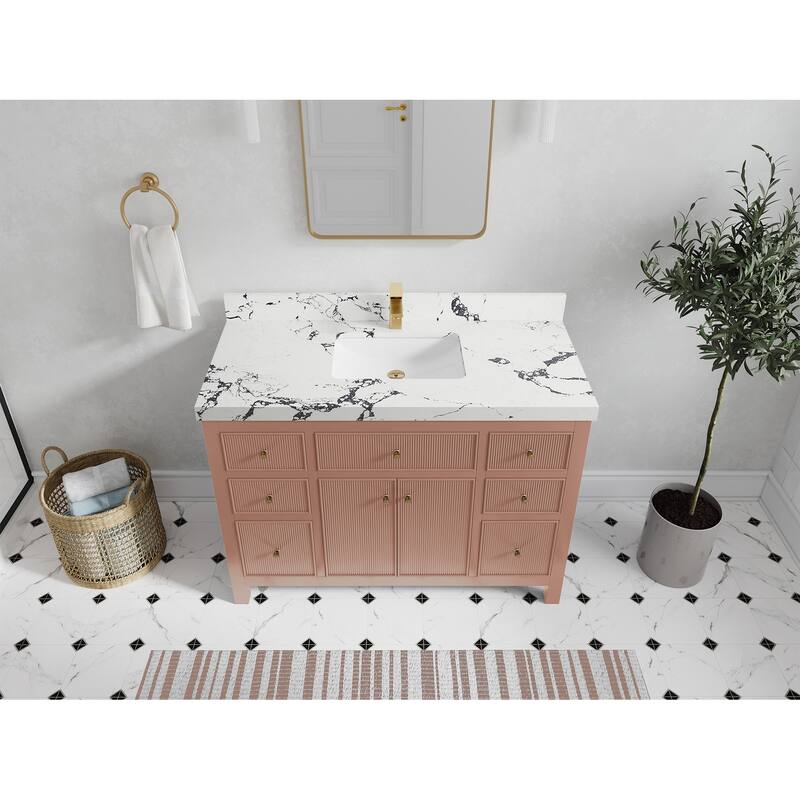 Willow Collections 48 in W x 22 in D Sonoma Free Standing Reeded Single Sink Bathroom Vanity with Countertop