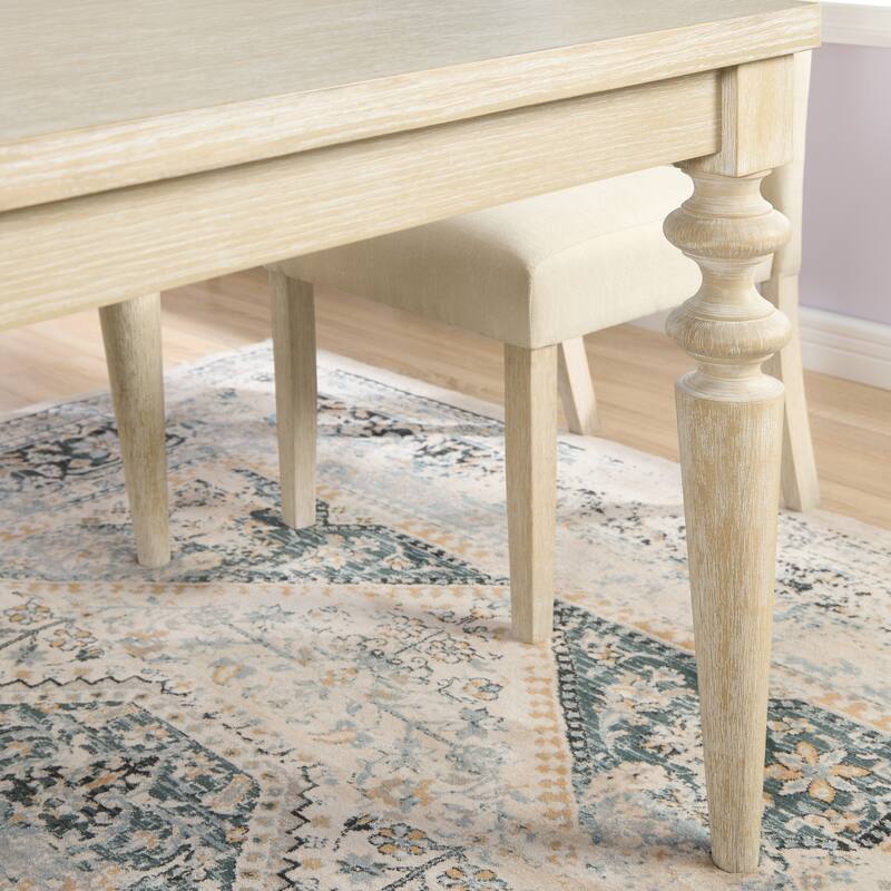 Roundhill Amonia 7-piece Dining Set, Turned-Leg Dining Table with 6 Tufted Chairs