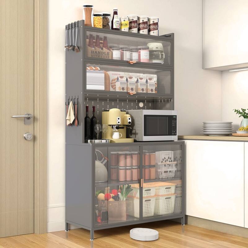 73" Tall 6-Tier Flip-Door Pantry Cabinet with Pegboard, Anti-Tip Design - Versatile Storage for Kitchen, Living Room & More