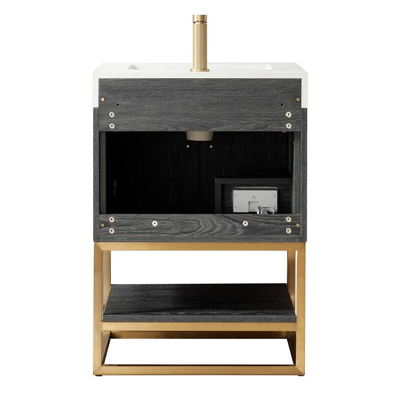 Alistair Bath Vanity with Grain White Stone Top and Mirror