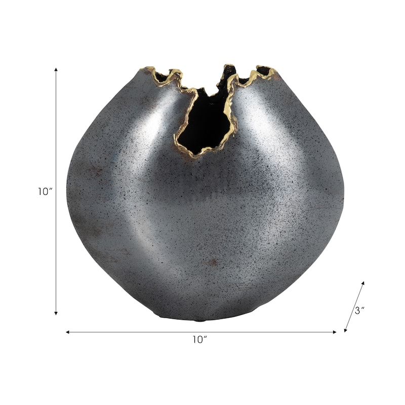 Sagebrook Home Metal Vase - 10" Round Chipped, Elegant Black Decor Piece for Modern Homes