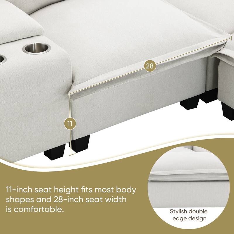 Cloud Sectional Sofa wConsole, USB, Reading Light, Cup Holder, Ottoman