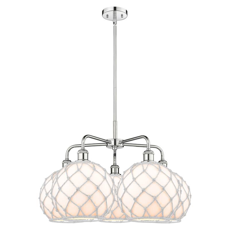 Innovations Lighting Endless Possibilities Ballston - Farmhouse Rope - 5 Light 29" Stem Hung Chandelier - White Glass with White Rope/Polished Chrome