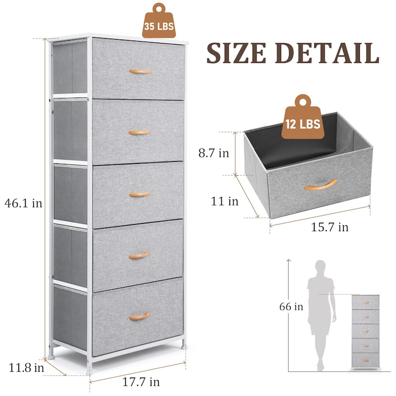 VredHom 5 Drawers Vertical Dresser Storage Tower