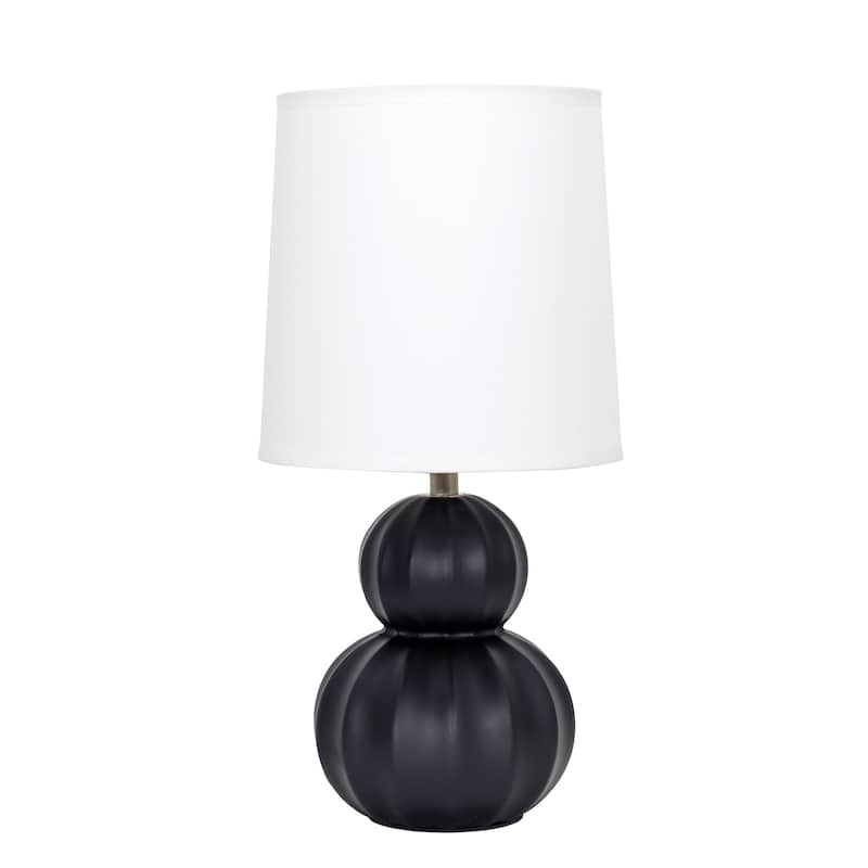 Double Gourd Ceramic Table Lamp with Fabric Shade - 6 x 6 x 13 in. (L x W x H) - Black