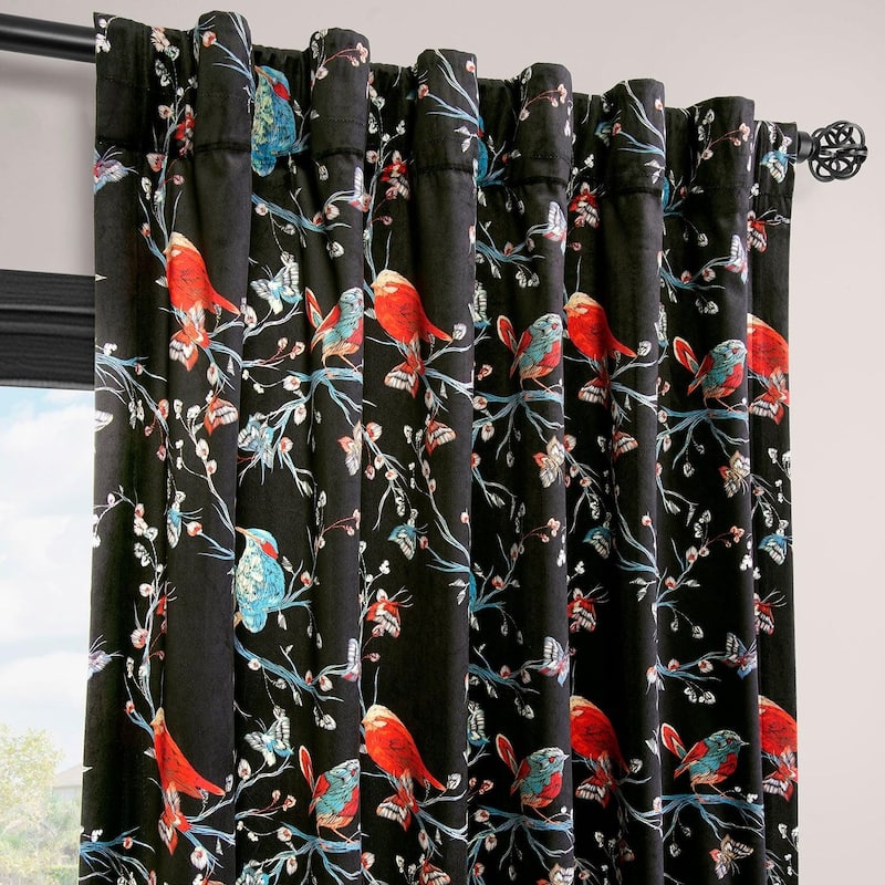 Exclusive Fabrics Botanic Garden Barcelona Velvet Curtain (1 Panel) Room Darkening Curtains For Bedroom & Living Room Curtains