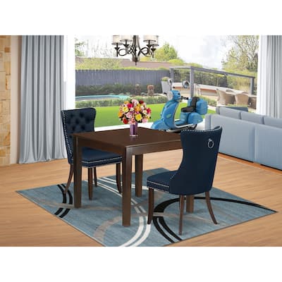 East West Furniture Kitchen Table Set Consists of a Square Dining Table and Padded Chairs, Mahogany (Pieces Options)