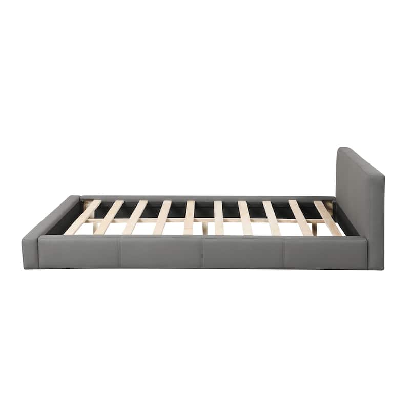 Faux Leather Platform Bed Frame with Central Support Legs, Wooden Low-Profile Grounded Bed Upholstered Bed No Box Spring