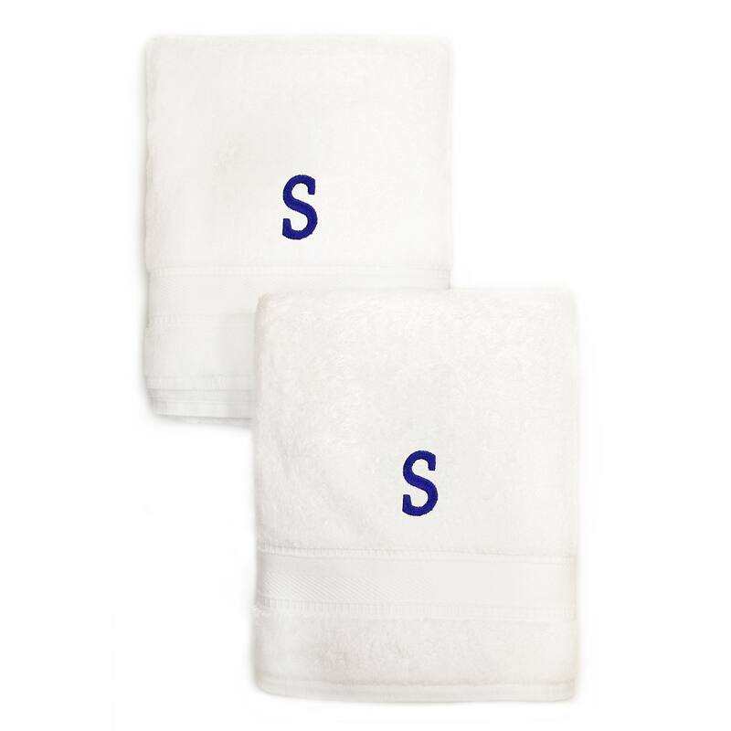Sweet Kids 2-piece White Turkish Cotton Hand Towels with Royal Blue Monogrammed Initial - White/S