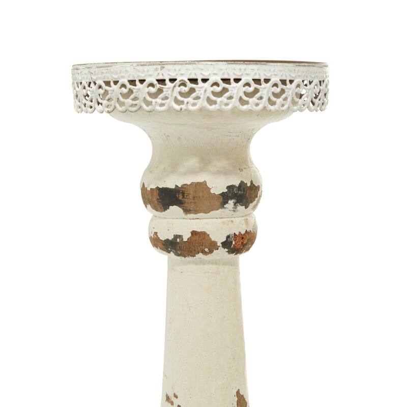 Wood Distressed Pillar Candle Holder - Set of 2 Brown - Roche River Decor