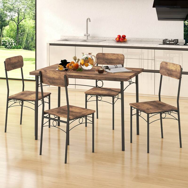 Costway 5 PCS Industrial Kitchen Dining Room Furniture with Wood