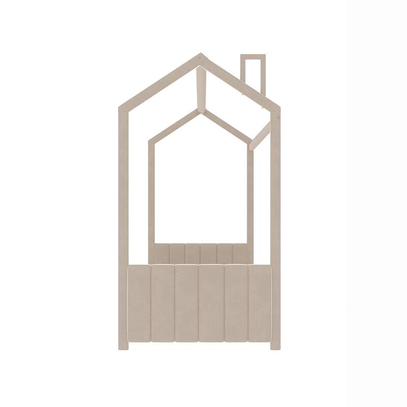 Full Size Velvet House Bed with Sturdy Pine Frame and Playhouse Design