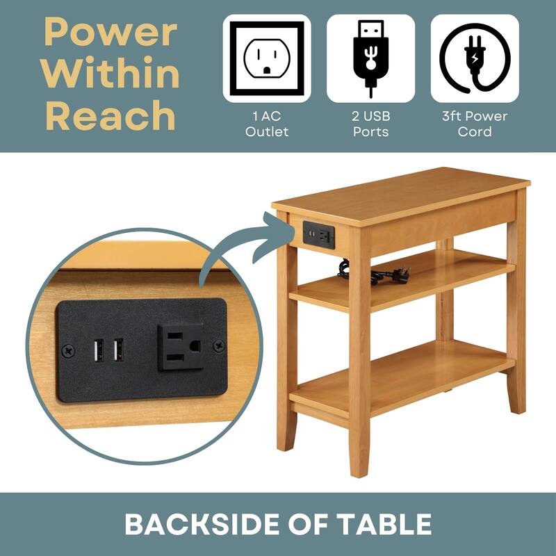 Convenience Concepts American Heritage 1 Drawer Chairside End Table with Charging Station and Shelves