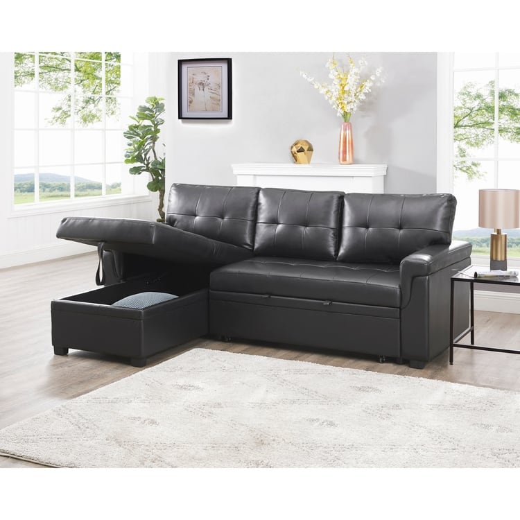 Modern Reversible Convertible Sleeper Sectional Sofa Bed - L-Shape with Storage Chaise, Wide Armrest and Durable Legs