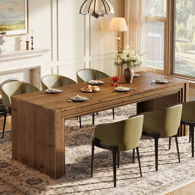 79 Inch Solid Wood Dining Table for 6-10, Farmhouse Rectangular Kitchen Dining Room Furniture - 78.74" L x 27.56" W x 29.52" H
