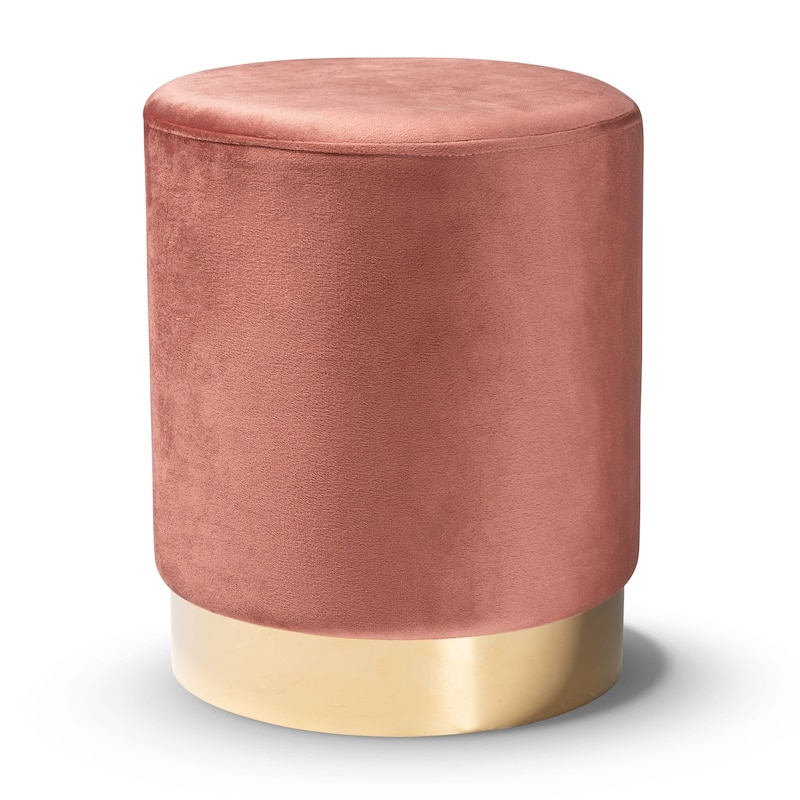 Chaela Contemporary Glam & Luxe Velvet Upholstered Metal Ottoman - Blush Pink, Gold