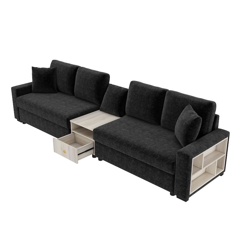 Christopher Knight Home - Havencrest 127.9" Modern Upholstered Modular Sofa with Storage Armrest Center Console