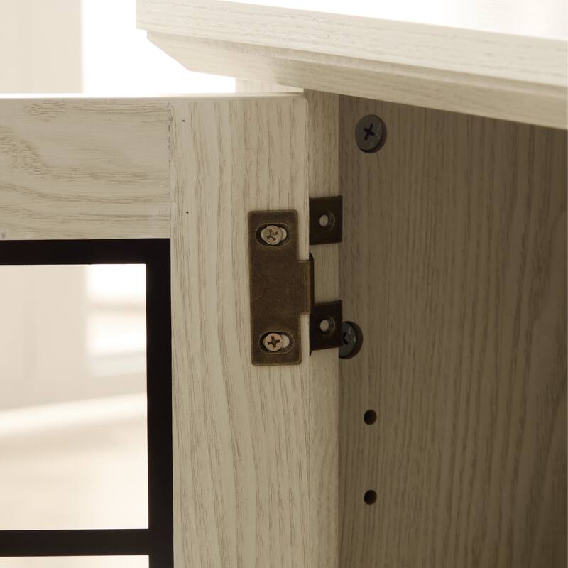 GDFStudio Eulalia Wood 2-Door Storage TV Stand with Faux Stone Mantle