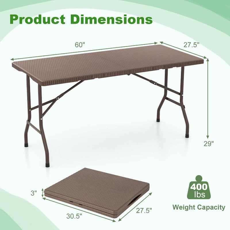Costway 5 ft Folding Picnic Table Outdoor Dining Table with Rattan - See Details