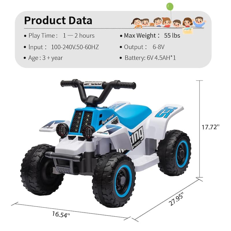 6V Kids Ride On Electric ATV with LED Headlights
