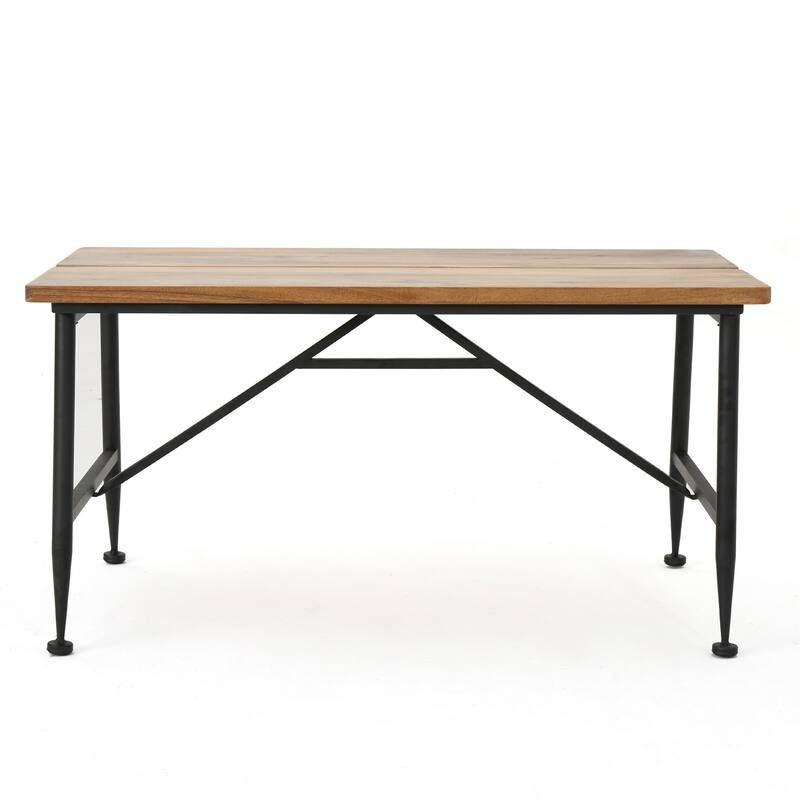 Cala Outdoor Coffee Table, 36 Inch Brown Acacia Wood, Black Metal