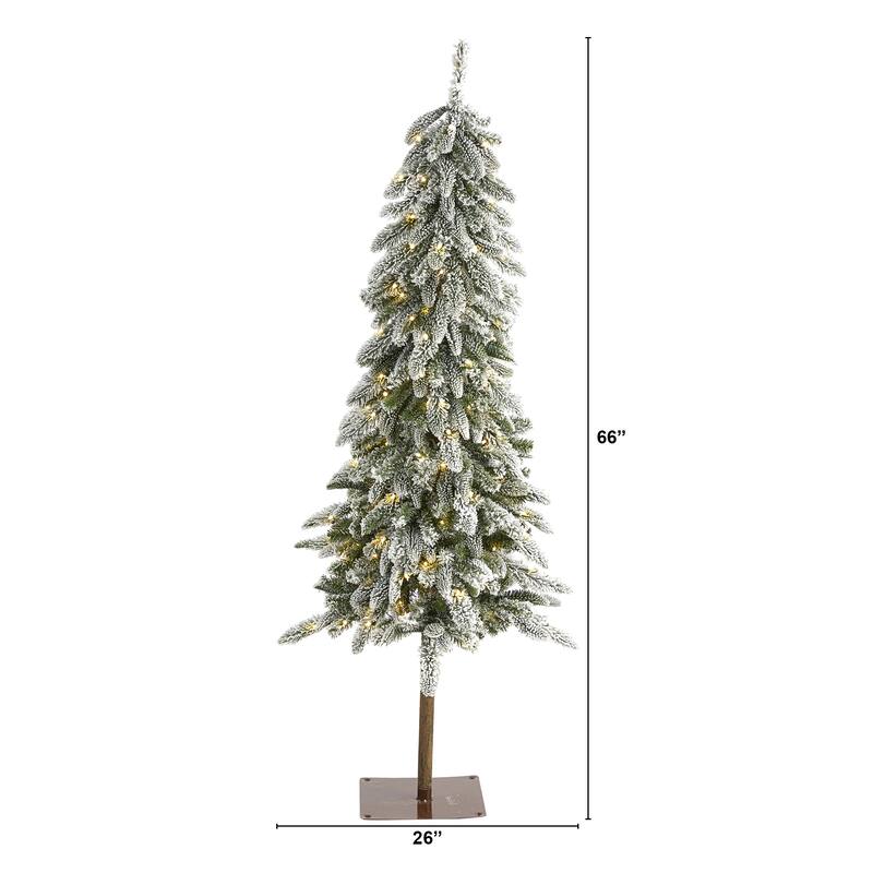 5.5' Flocked Washington Alpine Christmas Tree with 150 LED Lights - Green