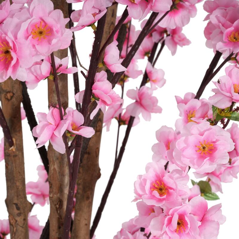 Roomfitters 6' Artificial Peach Blossom Tree with Black Plastic Pot, Lifelike Pink Flower Décor for Home & Office