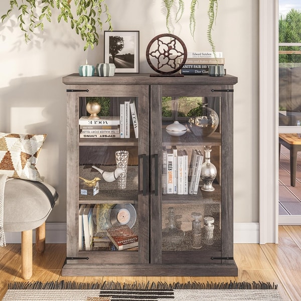 BELLEZE Ashford Storage with Shelves & Glass Doors Bed Bath