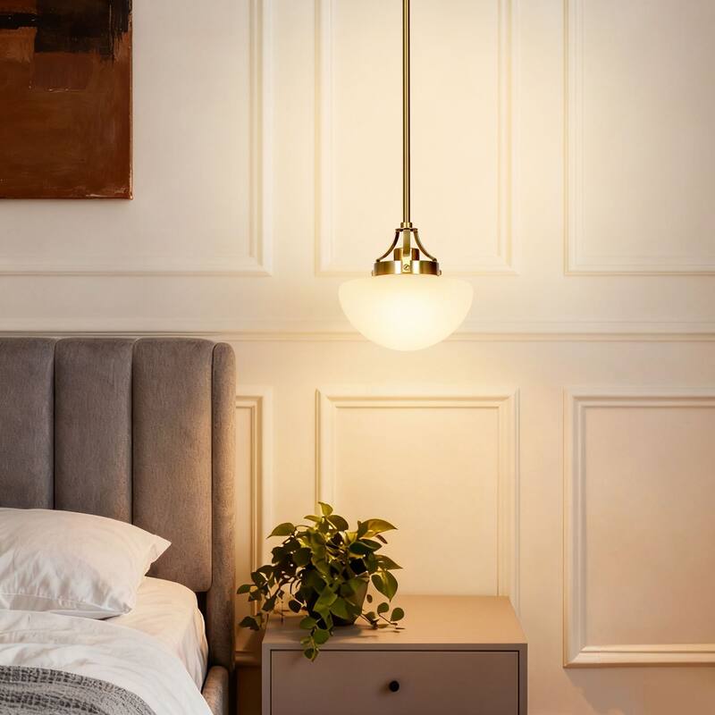 Modern Gold 1-Light Schoolhouse Pendant Light with Frosted Glass for Kitchen Island - Dia.9.1"xH9.1"