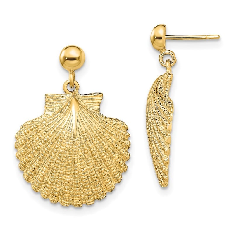 Curata 14k Yellow Gold Scallop Drop Dangle Earrings - 24.3x17.3mm