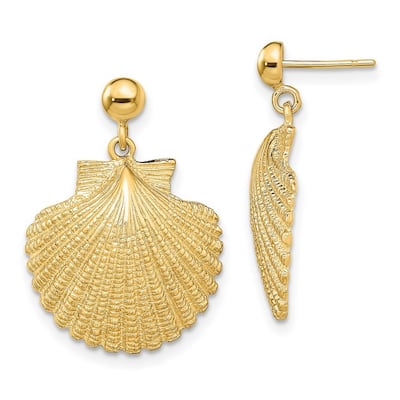 Curata 14k Yellow Gold Scallop Drop Dangle Earrings - 24.3x17.3mm