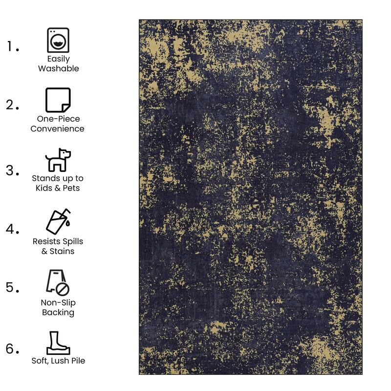 4x6 Area Rugs Machine Washable Rugs Living Room Rugs for Bedroom Laundry Room Kitchen Non Slip Carpet Abstract Soft - 6' x 7'