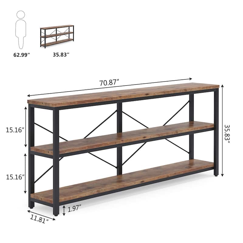 70.8" Extra Long Narrow Console Table Sofa Table Entryway Table with 3 Tiers Storage Shelves