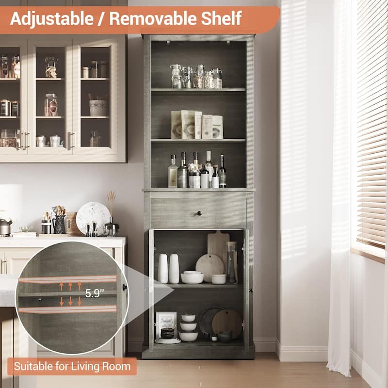 Tall Bathroom Storage Cabinet,Bookcase with Adjustable Shelves, Farmhouse Cabinet