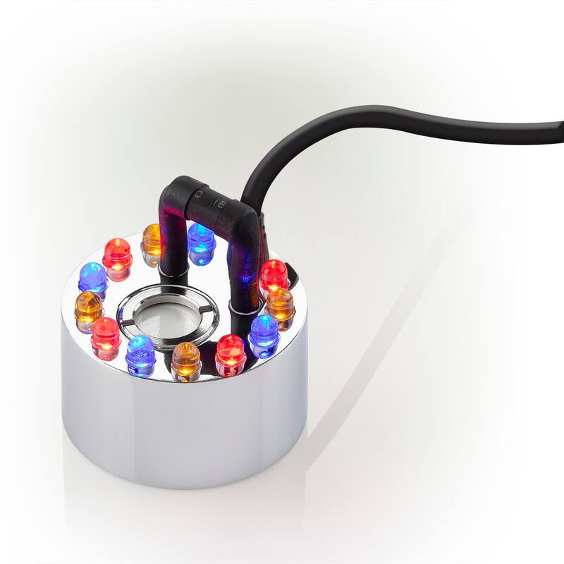 Alpine Corporation Single Jet Pond Fogger with Floating Ring and 12 LED Lights with Transformer Outdoor Decor Accessory