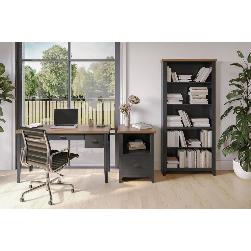Bridgevine Home Modern Farmhouse 72 inch high 5-shelf Bookcase, No Assembly Required, Two-Tone Finish