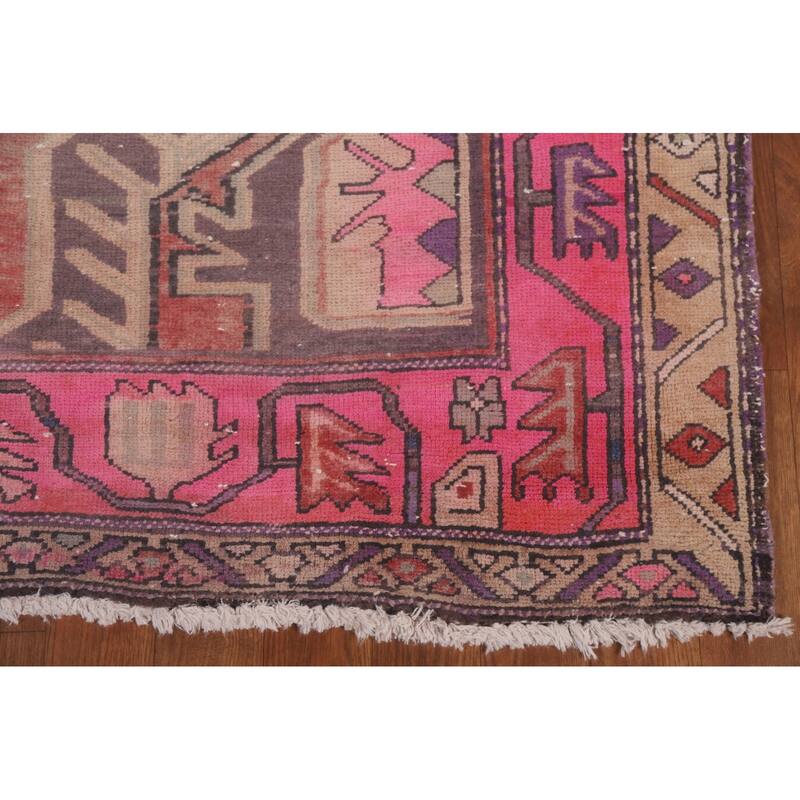 Hand Knotted Oriental 100% Wool Carpet Traditional Geometric Purples Meshkin Runner Rug - 10' 4'' X 4' 4''