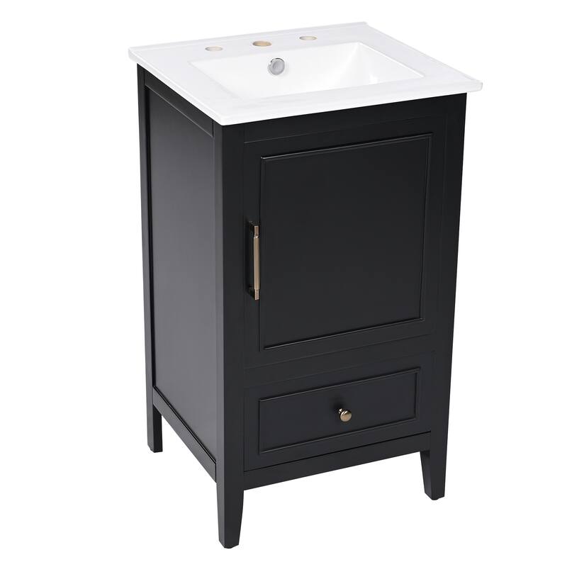 20-Inch Bathroom Vanity with Ceramic Sink, Cabinet, and Drawer Storage, Freestanding with Painted Finish - 20in L Solid Wood+MDF
